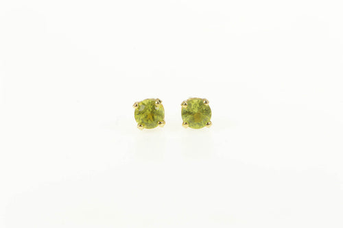 14K Peridot Round Solitaire Classic Stud Earrings Yellow Gold