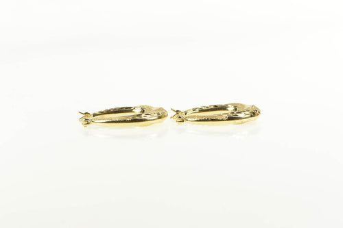 14K Diamond Cut Retro Puffy Twist Oval Hoop Earrings Yellow Gold