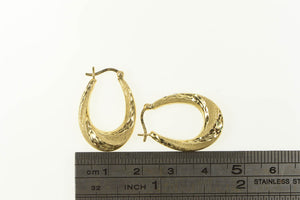 14K Diamond Cut Retro Puffy Twist Oval Hoop Earrings Yellow Gold