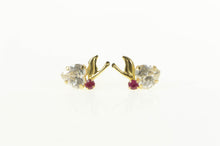 Load image into Gallery viewer, 14K Heart Cut Cubic Zirconia Syn. Ruby Stud Earrings Yellow Gold