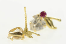 Load image into Gallery viewer, 14K Heart Cut Cubic Zirconia Syn. Ruby Stud Earrings Yellow Gold