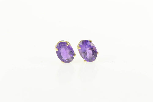 14K Oval Amethyst Solitaire Classic Stud Earrings Yellow Gold