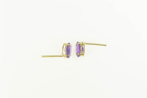 14K Oval Amethyst Solitaire Classic Stud Earrings Yellow Gold