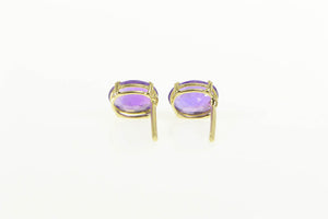14K Oval Amethyst Solitaire Classic Stud Earrings Yellow Gold