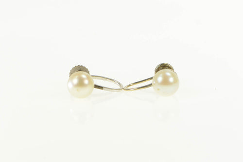 14K Pearl Retro 1960's Classic Screw Back Earrings White Gold
