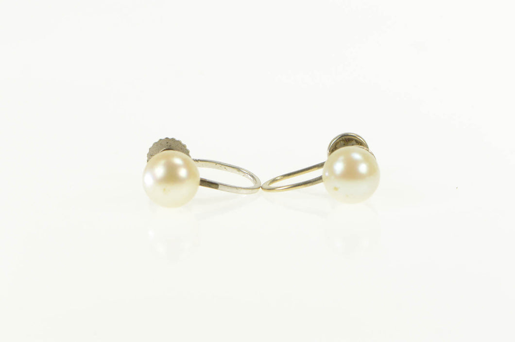 14K Pearl Retro 1960's Classic Screw Back Earrings White Gold