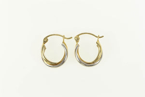 14K Two Tone Twist Design Rounded 11.5mm Hoop Earrings Yellow Gold