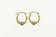Load image into Gallery viewer, 10K Two Tone Heart Pattern Puffy Hoop Earrings Yellow Gold