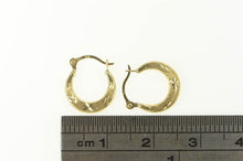 Load image into Gallery viewer, 10K Diamond Cut Leaf Pattern Squared Hoop Earrings Yellow Gold