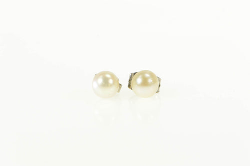 14K 5.5mm Pearl Classic Simple Stud Plain Earrings Yellow Gold