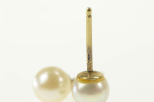 14K 5.5mm Pearl Classic Simple Stud Plain Earrings Yellow Gold