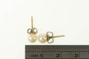 14K 5.5mm Pearl Classic Simple Stud Plain Earrings Yellow Gold