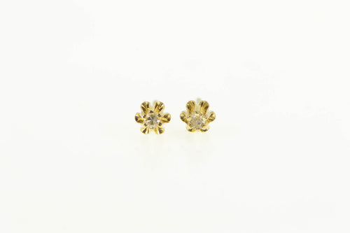 14K Retro Classic Cubic Zirconia Solitaire Stud Earrings Yellow Gold