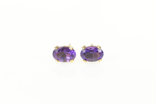 14K Oval Amethyst February Birthstone Stud Earrings Yellow Gold