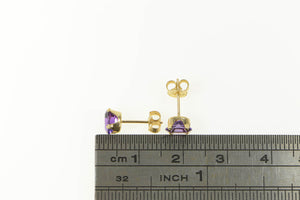 14K Oval Amethyst February Birthstone Stud Earrings Yellow Gold