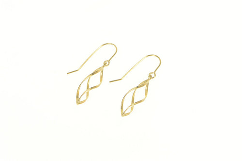 14K Spiral Twist Dangle Statement Hook Earrings Yellow Gold