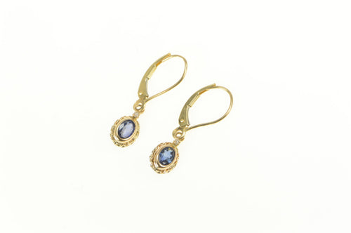 10K Oval Natural Sapphire Dangle Drop Statement Earrings Yellow Gold