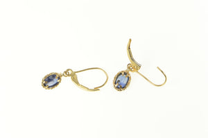10K Oval Natural Sapphire Dangle Drop Statement Earrings Yellow Gold