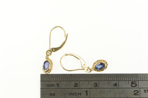 10K Oval Natural Sapphire Dangle Drop Statement Earrings Yellow Gold
