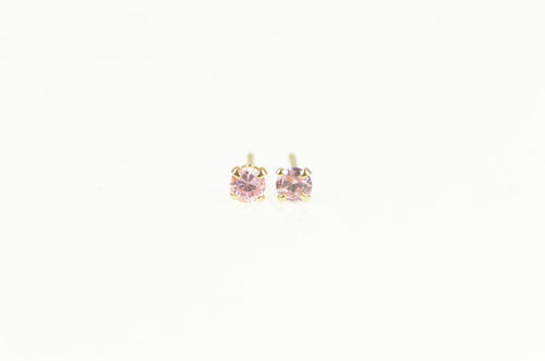 14K Round Pink Cubic Zirconia Solitaire Stud Earrings Yellow Gold