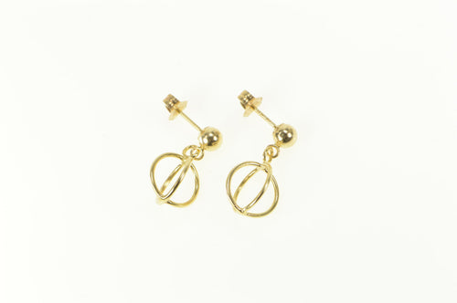 14K Ball Cage Geometric Retro Dangle Vintage Earrings Yellow Gold