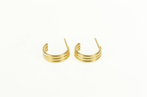 14K Squared 11.8mm Retro Semi Hoop Earrings Yellow Gold