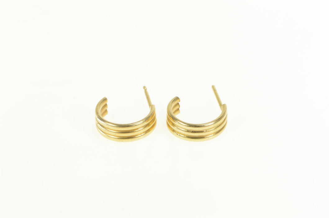 14K Squared 11.8mm Retro Semi Hoop Earrings Yellow Gold