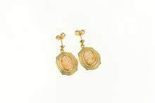 Load image into Gallery viewer, 10K Ornate Carved Shell Cameo Statement Dangle Earrings Yellow Gold