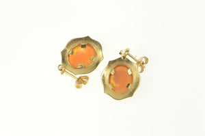 10K Ornate Carved Shell Cameo Statement Dangle Earrings Yellow Gold