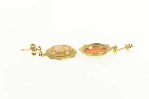 10K Ornate Carved Shell Cameo Statement Dangle Earrings Yellow Gold