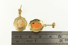 Load image into Gallery viewer, 10K Ornate Carved Shell Cameo Statement Dangle Earrings Yellow Gold