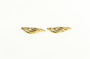 14K Retro Curved Twist Design Semi Hoop Vintage Earrings Yellow Gold
