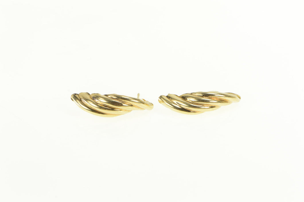 14K Retro Curved Twist Design Semi Hoop Vintage Earrings Yellow Gold