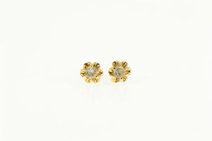 14K Vintage Solitaire Round Cubic Zirconia Stud Earrings Yellow Gold
