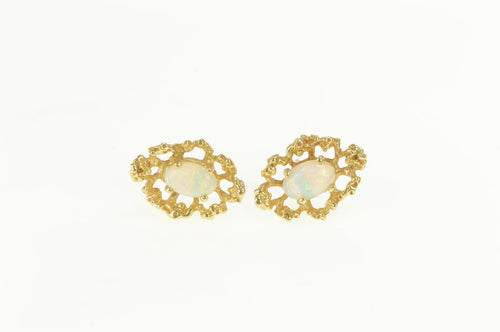 14K Natural Opal Vintage Textured Nugget Stud Earrings Yellow Gold