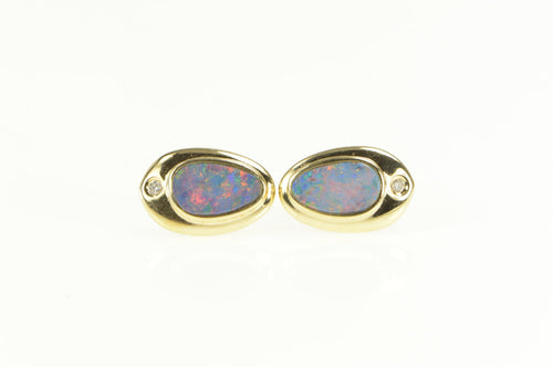 14K Opal Diamond Accent Statement Stud Earrings Yellow Gold