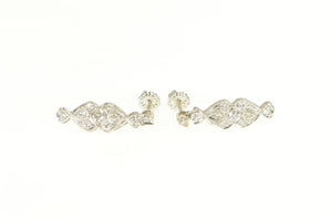 14K Art Deco Diamond Encrusted Dangle Earrings White Gold