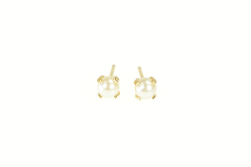 14K 3.9mm Pearl Classic Retro Vintage Stud Earrings Yellow Gold