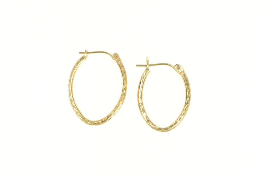 14K Diamond Cut Oval Vintage Statement Hoop Earrings Yellow Gold