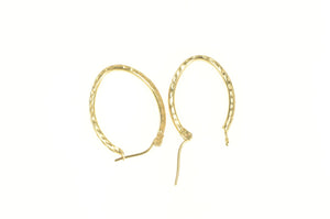 14K Diamond Cut Oval Vintage Statement Hoop Earrings Yellow Gold