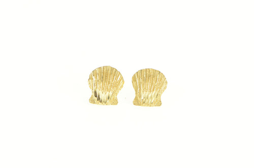 14K Scallop Sea Shell Beach Motif Stud Earrings Yellow Gold