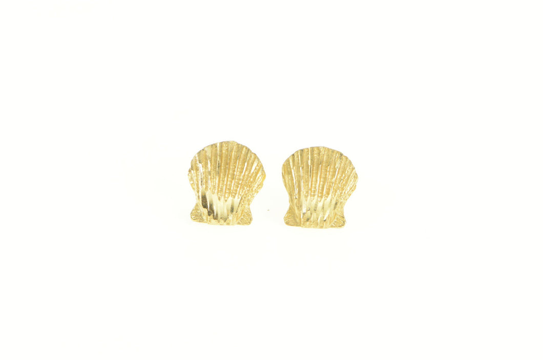 14K Scallop Sea Shell Beach Motif Stud Earrings Yellow Gold