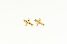 Load image into Gallery viewer, 14K Diamond Cut Cross Christian Faith Symbol Stud Earrings Yellow Gold