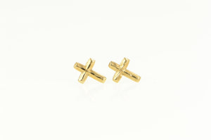14K Diamond Cut Cross Christian Faith Symbol Stud Earrings Yellow Gold