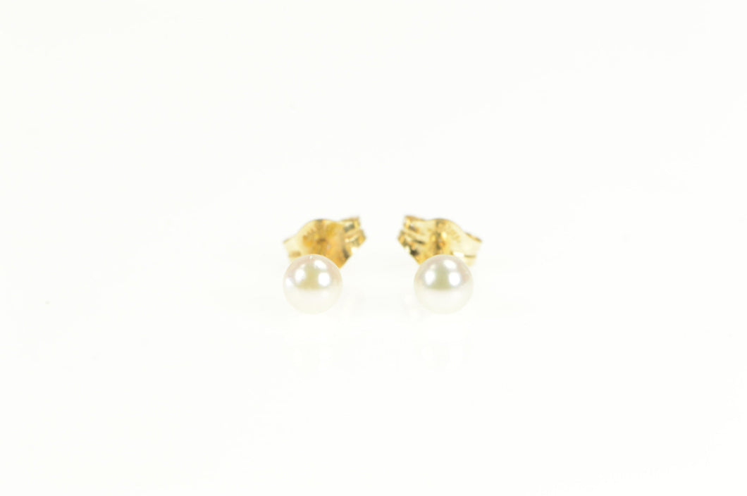 14K Vintage 3.7mm Pearl Classic Stud Earrings Yellow Gold
