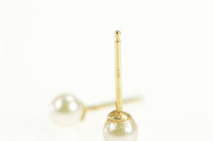 14K Vintage 3.7mm Pearl Classic Stud Earrings Yellow Gold