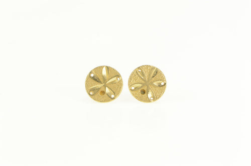 14K Sand Dollar Sea Shell Ocean Good Luck Stud Earrings Yellow Gold
