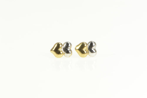 10K Two Tone High Relief Heart Love Symbol Stud Earrings Yellow Gold