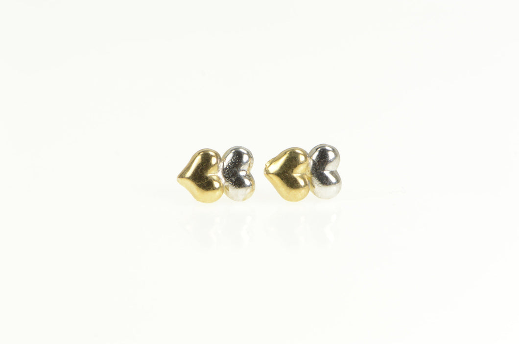 10K Two Tone High Relief Heart Love Symbol Stud Earrings Yellow Gold