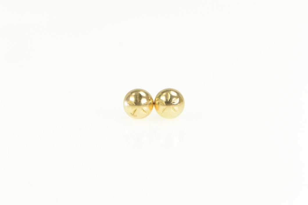 14K 5.3mm Diamond Cut Flower Ball Round Stud Earrings Yellow Gold